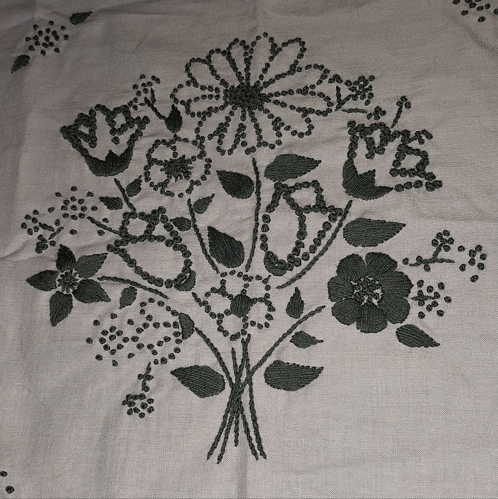 Embroidered Spring Bouquet B blue cotton fabric with Aegean Teal embroidery